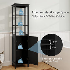 Freestanding Floor Cabinet with 3-Position Middle Panel and Anti-Toppling Mechanism-Black