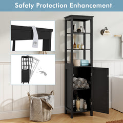 Freestanding Floor Cabinet with 3-Position Middle Panel and Anti-Toppling Mechanism-Black