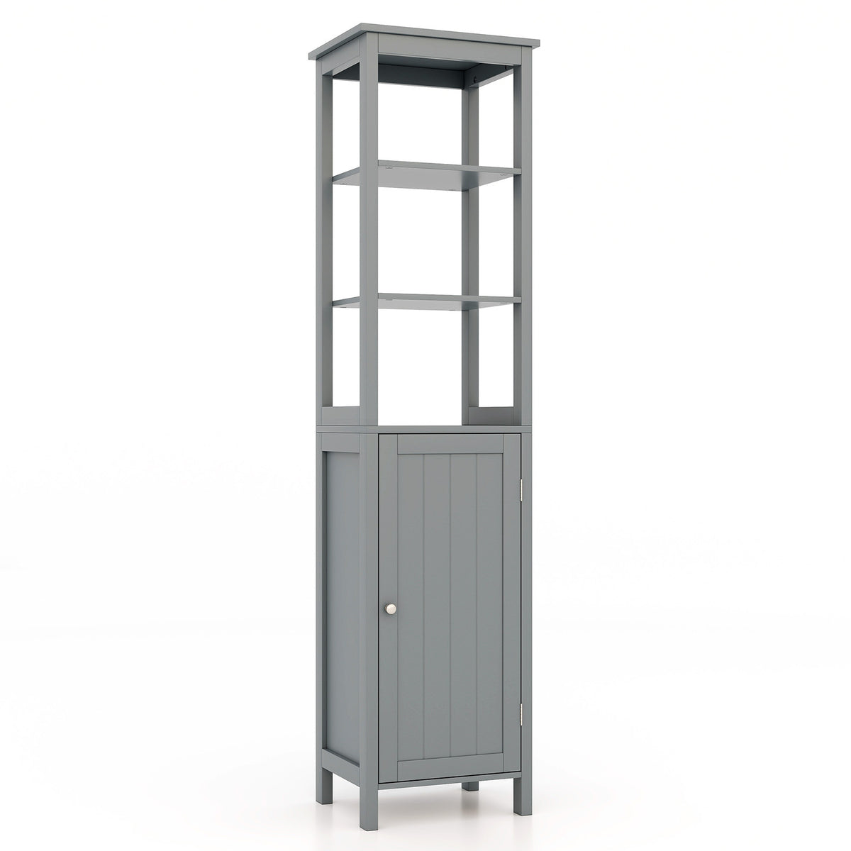 Freestanding Floor Cabinet with 3-Position Middle Panel and Anti-Toppling Mechanism-Grey
