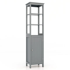 Freestanding Floor Cabinet with 3-Position Middle Panel and Anti-Toppling Mechanism-Grey
