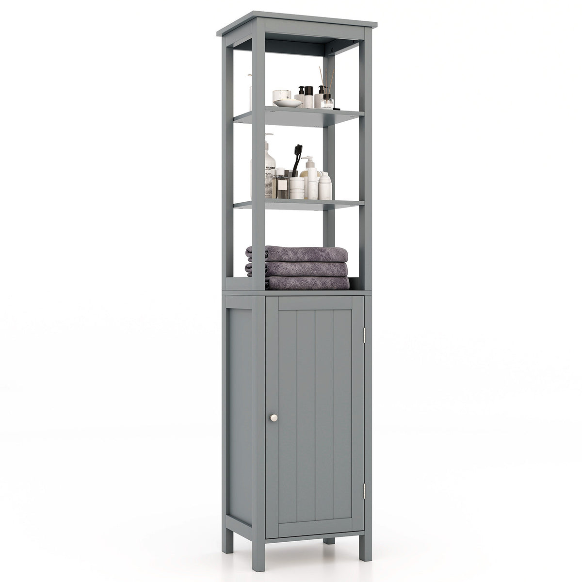 Freestanding Floor Cabinet with 3-Position Middle Panel and Anti-Toppling Mechanism-Grey