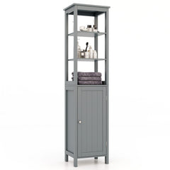 Freestanding Floor Cabinet with 3-Position Middle Panel and Anti-Toppling Mechanism-Grey