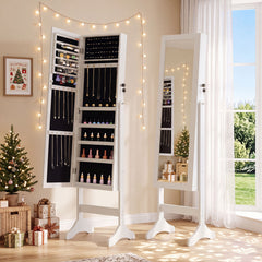 Freestanding Jewelry Armoire Cabinet with Full Length Mirror-White