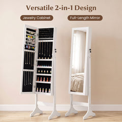 Freestanding Jewelry Armoire Cabinet with Full Length Mirror-White