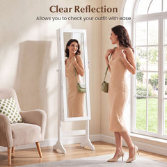 Freestanding Jewelry Armoire Cabinet with Full Length Mirror-White