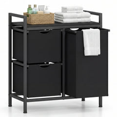 Freestanding Laundry Hamper Laundry Basket with 3 Pull-Out Bags-DarkBlack