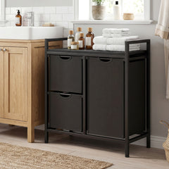 Freestanding Laundry Hamper Laundry Basket with 3 Pull-Out Bags-DarkBlack