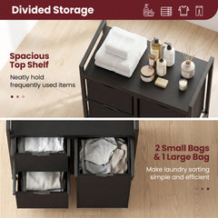 Freestanding Laundry Hamper Laundry Basket with 3 Pull-Out Bags-DarkBlack