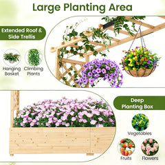 Freestanding Raised Garden Bed Planter Box Planter Box with Trellis-Natural