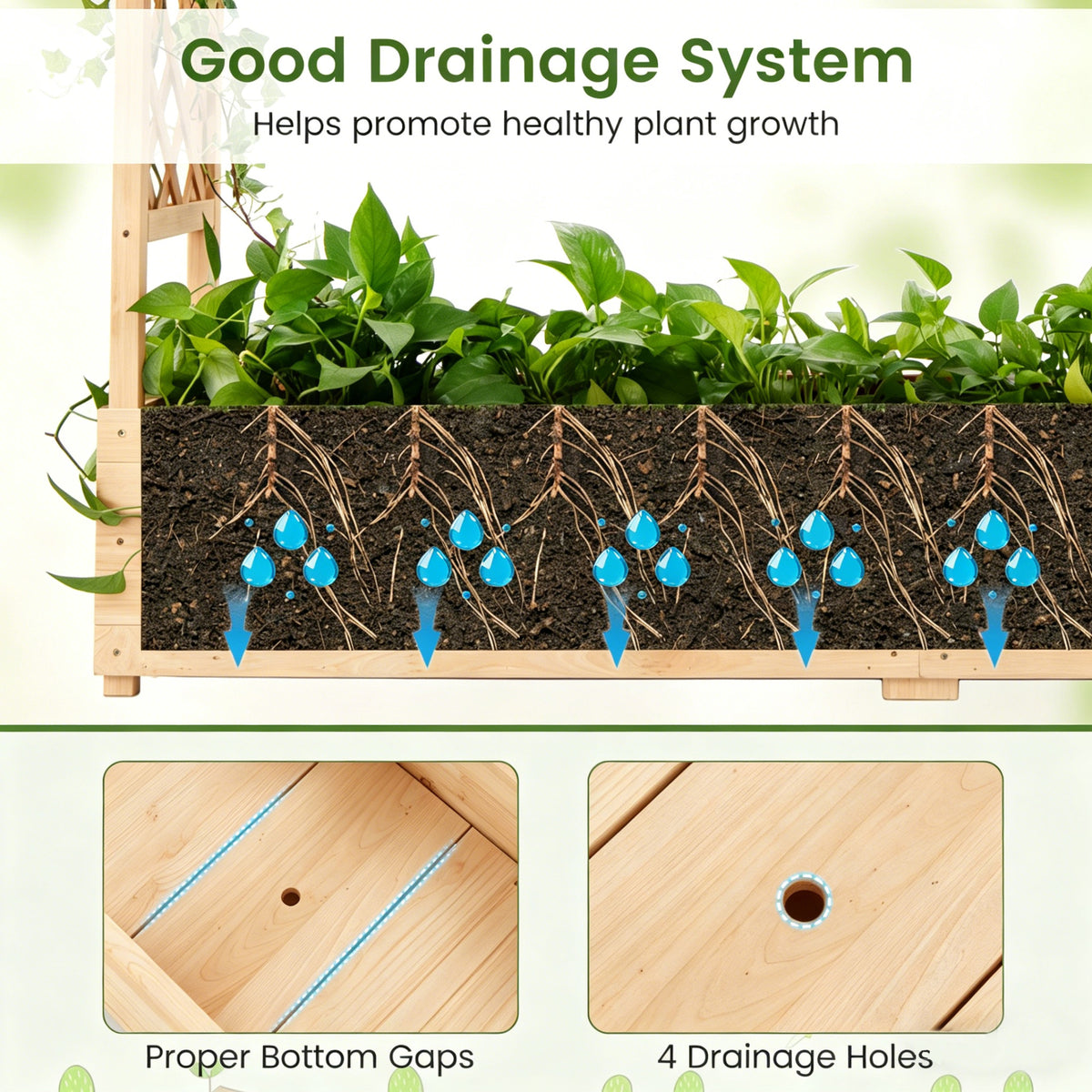 Freestanding Raised Garden Bed Planter Box Planter Box with Trellis-Natural