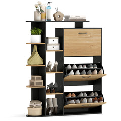 Freestanding Shoe Organizer with 3 Flip Drawers and 8 Adjustable Drawer Shelves-Black