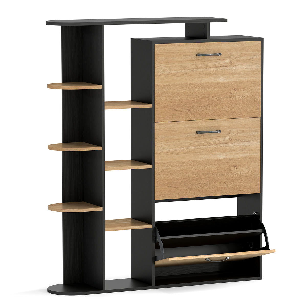 Freestanding Shoe Organizer with 3 Flip Drawers and 8 Adjustable Drawer Shelves-Black