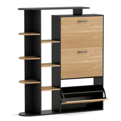 Freestanding Shoe Organizer with 3 Flip Drawers and 8 Adjustable Drawer Shelves-Black