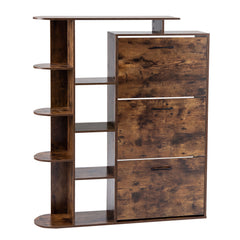 Freestanding Shoe Organizer with 3 Flip Drawers and 8 Adjustable Drawer Shelves-Rustic Brown