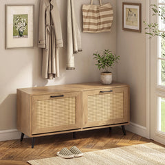 Freestanding Shoe Storage Cabinet with 2 Flip Drawers and Adjustable Shelves-Natural