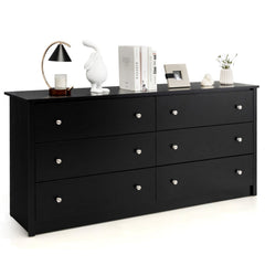 Freestanding Storage Cabinet with 6 Drawers and Anti-Toppling Device for Living Room-Black