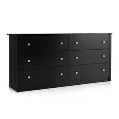 Freestanding Storage Cabinet with 6 Drawers and Anti-Toppling Device for Living Room-Black