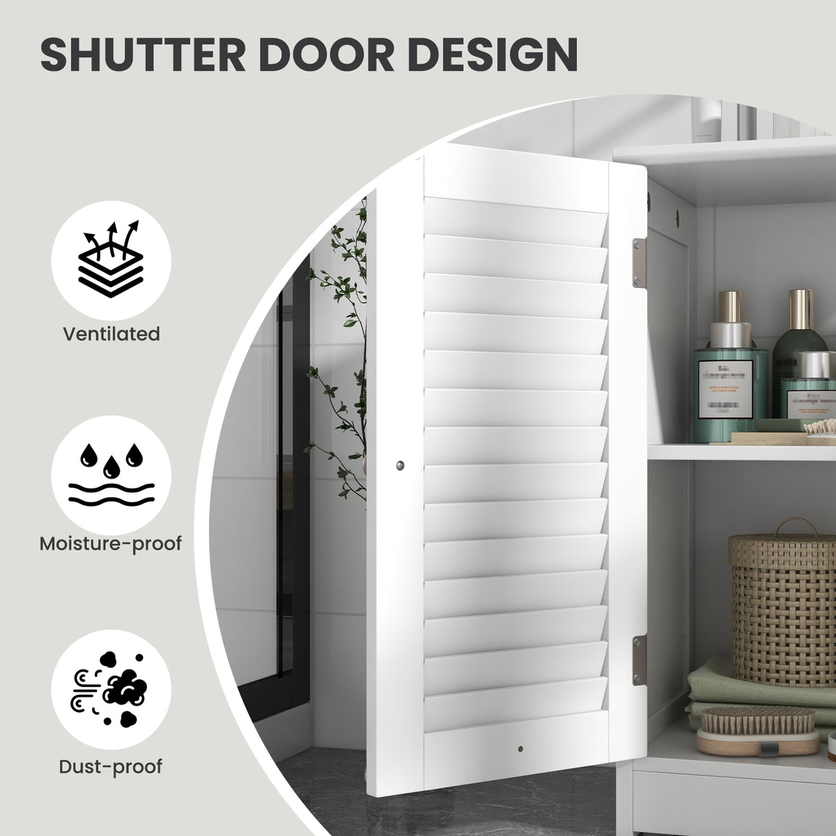 Freestanding Bathroom Vanity Cabinet with 2 Shutter Doors and U-Shape Cut-Out-White
