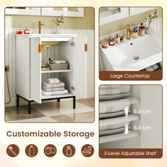 Freestanding Bathroom Vanity Cabinet with Sink and Adjustable Shelf-White