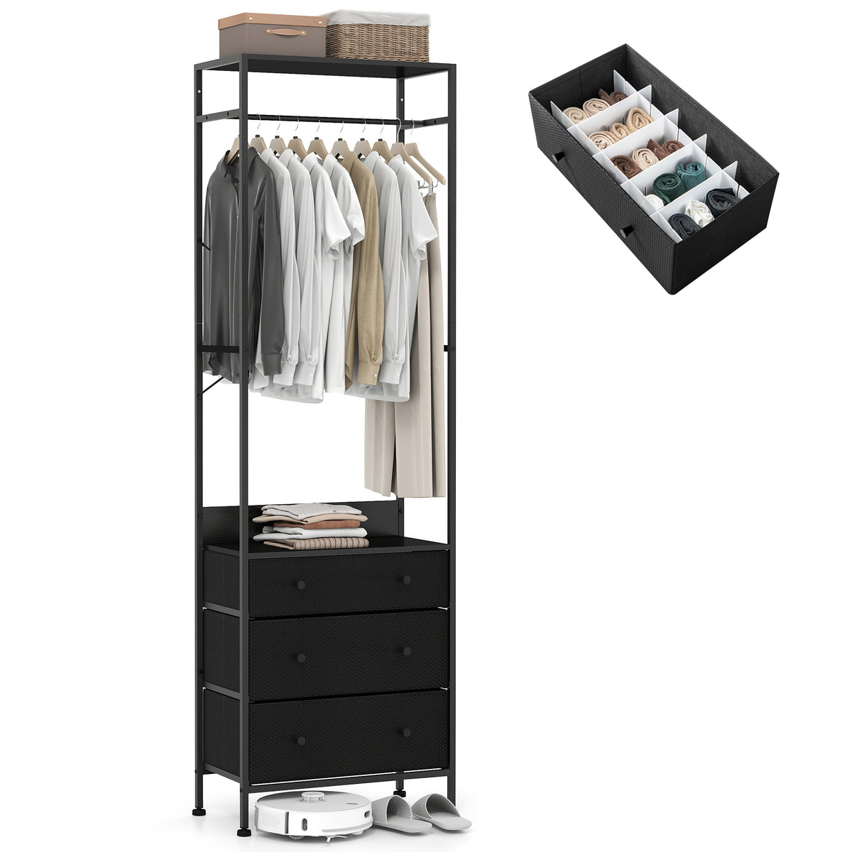Freestanding Closet Organizer Clothes Rack with Drawers-Black