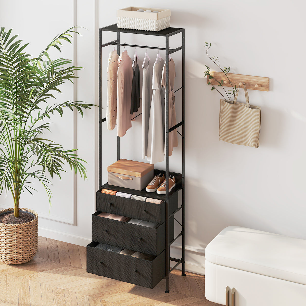 Freestanding Closet Organizer Clothes Rack with Drawers-Black