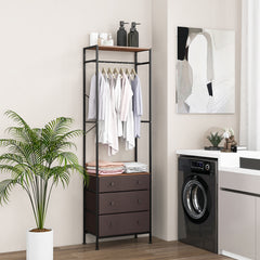 Freestanding Closet Organizer Clothes Rack with Drawers-Rustic Brown