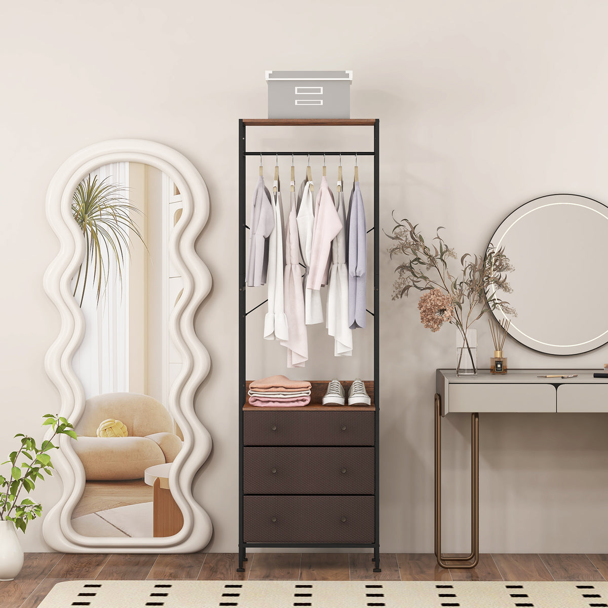 Freestanding Closet Organizer Clothes Rack with Drawers-Rustic Brown