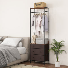 Freestanding Closet Organizer Clothes Rack with Drawers-Rustic Brown