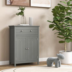 Freestanding Floor Storage Cabinet with Drawer and Adjustable Shelf-Grey