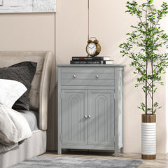 Freestanding Floor Storage Cabinet with Drawer and Adjustable Shelf-Grey