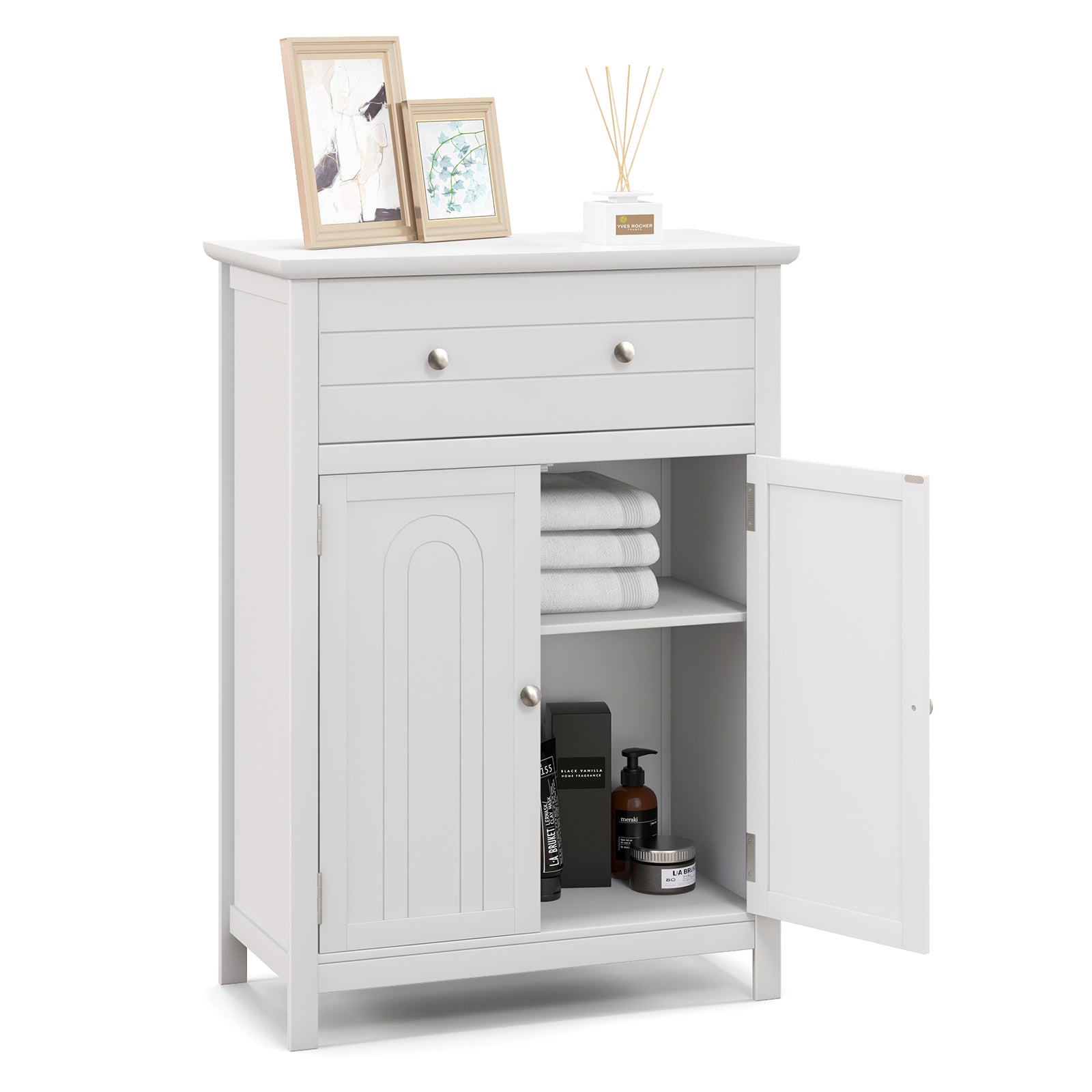 Storage Cabinet with Large Drawer and Adjustable Shelf