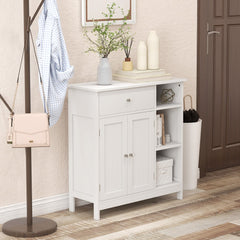White floor cabinet cupboard storage organizer in a hallway with a coat rack and umbrella stand
