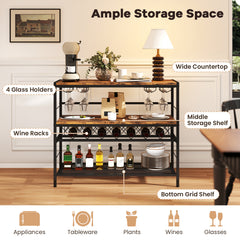104 CM Wine Rack with 4 Glass Holders-Rustic Brown