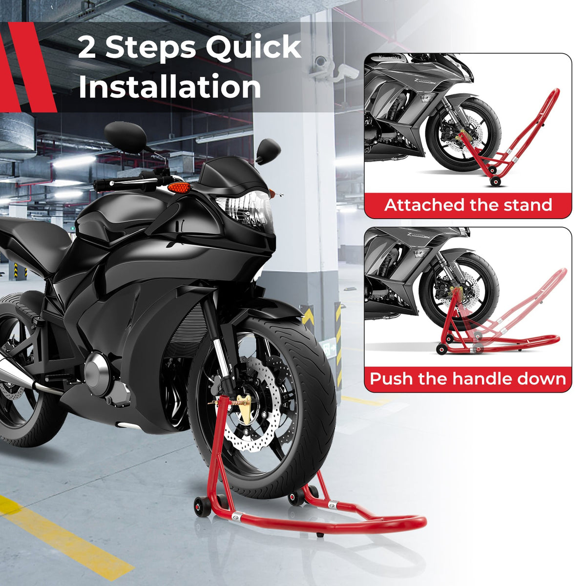 Front Wheel Motorcycle Stand with Stable Universal Design for Dirt Bike-Red