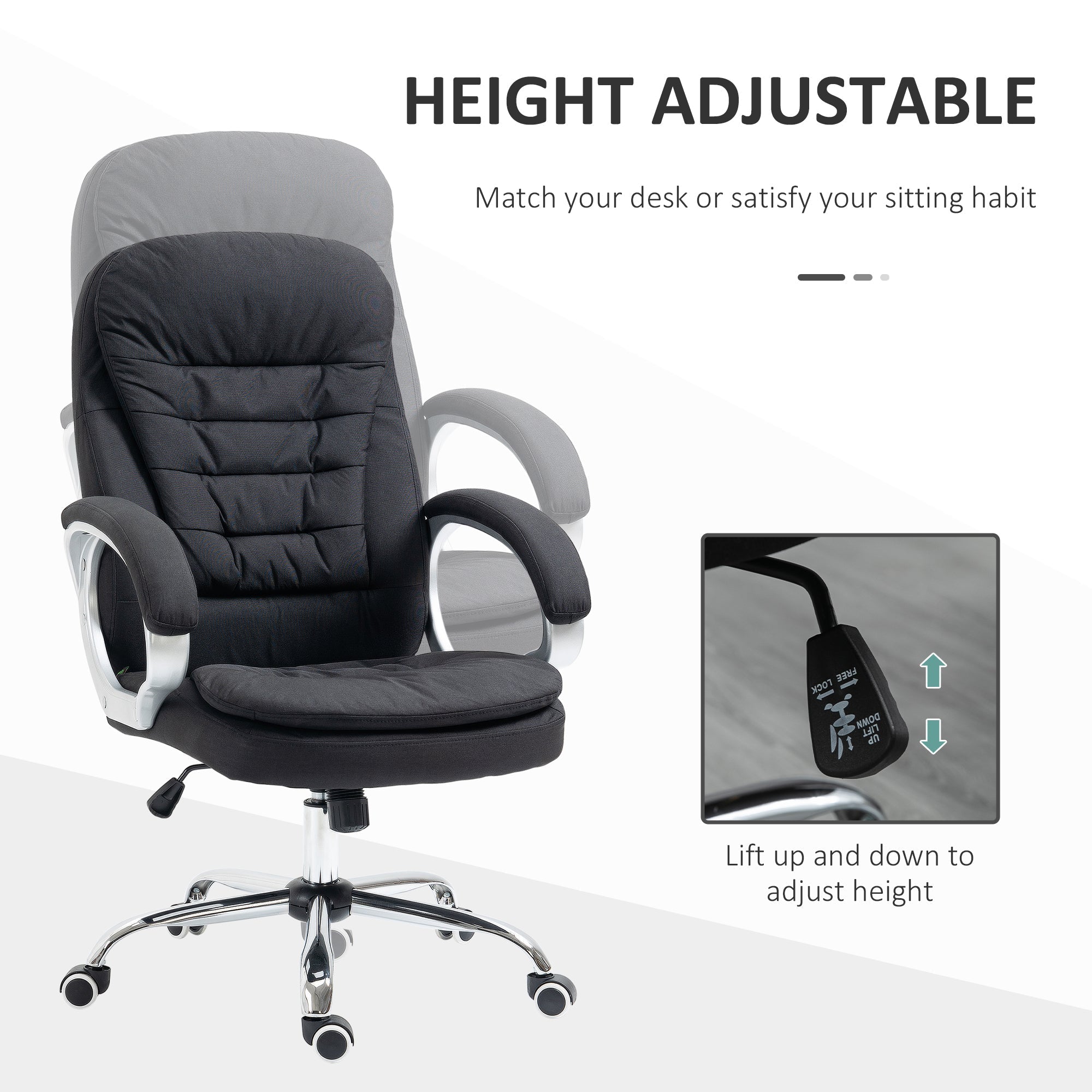 HOMCOM Office Chair Computer Chair Executive Office Chair with Height Adjustable, Comfortable Desk Chair for Home Office Fabric Black