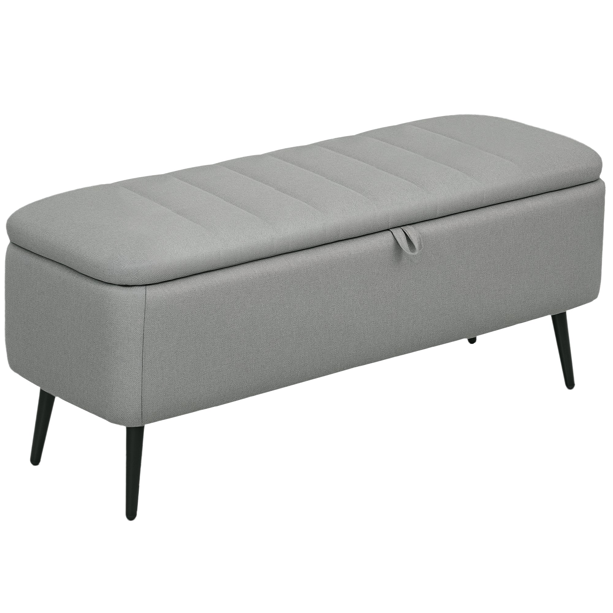HOMCOM 92 x 31cm Linen-Look Storage Ottoman - Light Grey