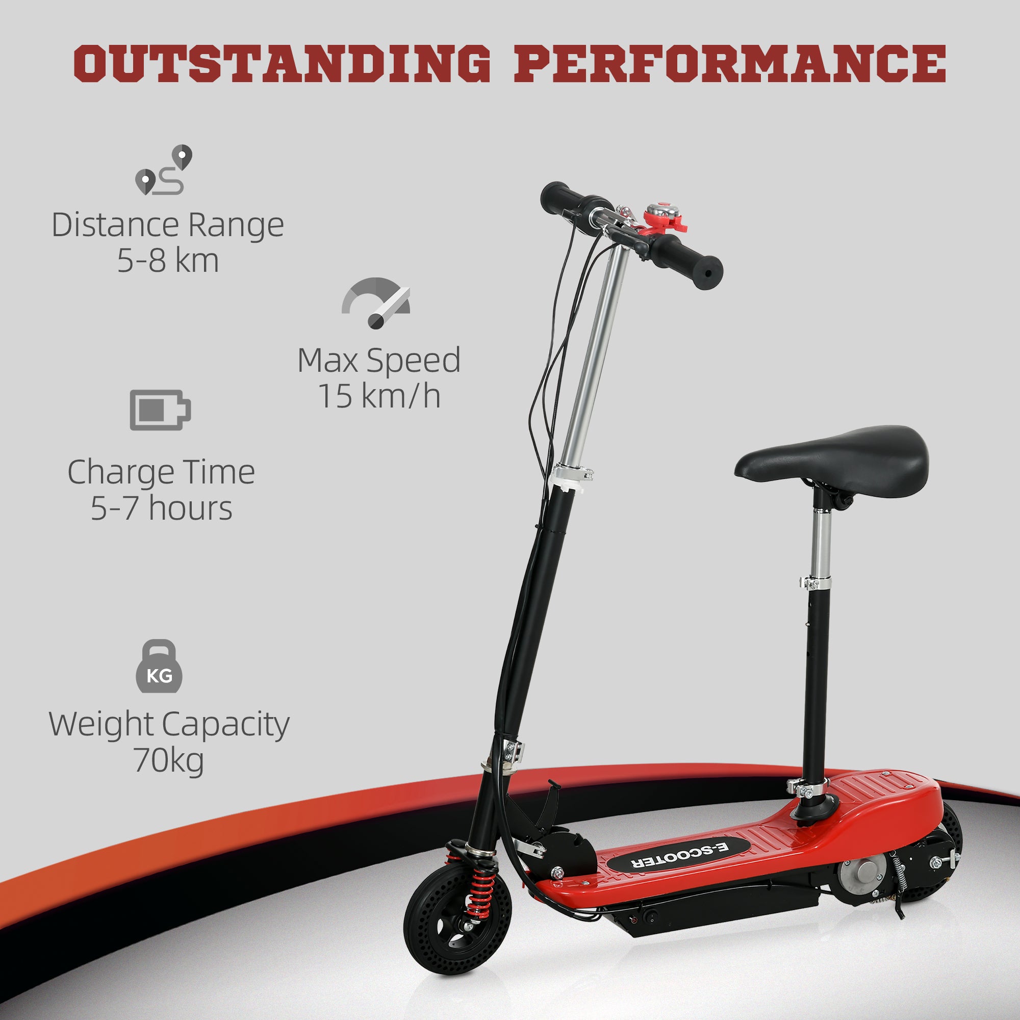 HOMCOM Steel Ride on Powered Scooter, Folding E-Scooter with Warning Bell, 15km/h Maximum Speed, for 6-14 Years Old, Red