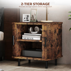 HOMCOM Mid-Century Sideboard Cabinet, Nightstand, Accent Console with Tambour Doors, Rustic Brown
