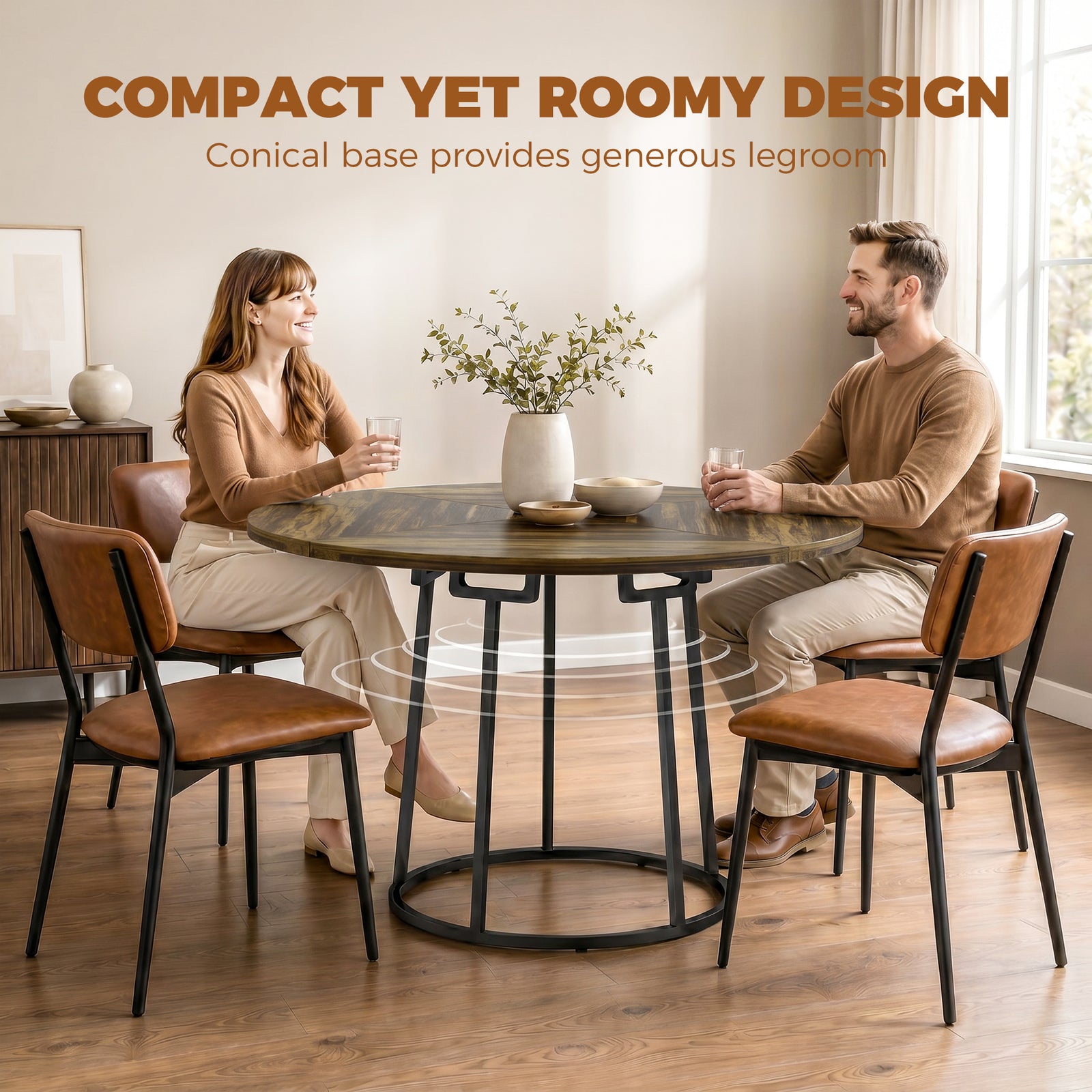 HOMCOM Dining Table Space Saving Kitchen Table Spliced Tabletop Conical Metal Base 120 cm Round Rustic Brown