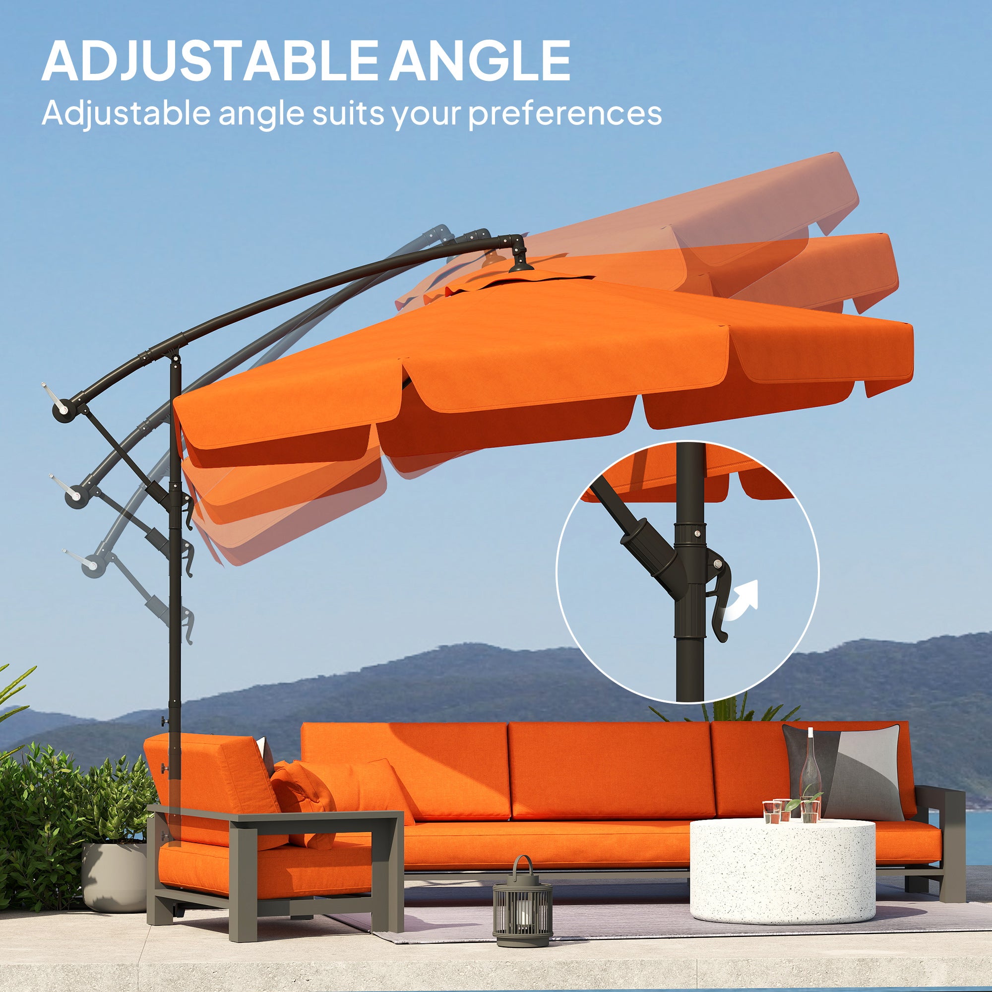 Outsunny 2.7m Garden Cantilever Banana Parasol - Orange