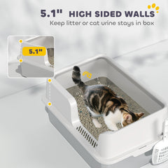 PawHut Stainless Steel Litter Box with Detachable Rim, Scoop, Easy Cleaning, Odour-Resistant, 60 x 40 x 28 cm