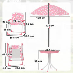 AIYAPLAY Kids Patio Table and Chair Set, Kids Garden Furniture with Umbrella, 4-Piece Bistro Set for Garden, Pink