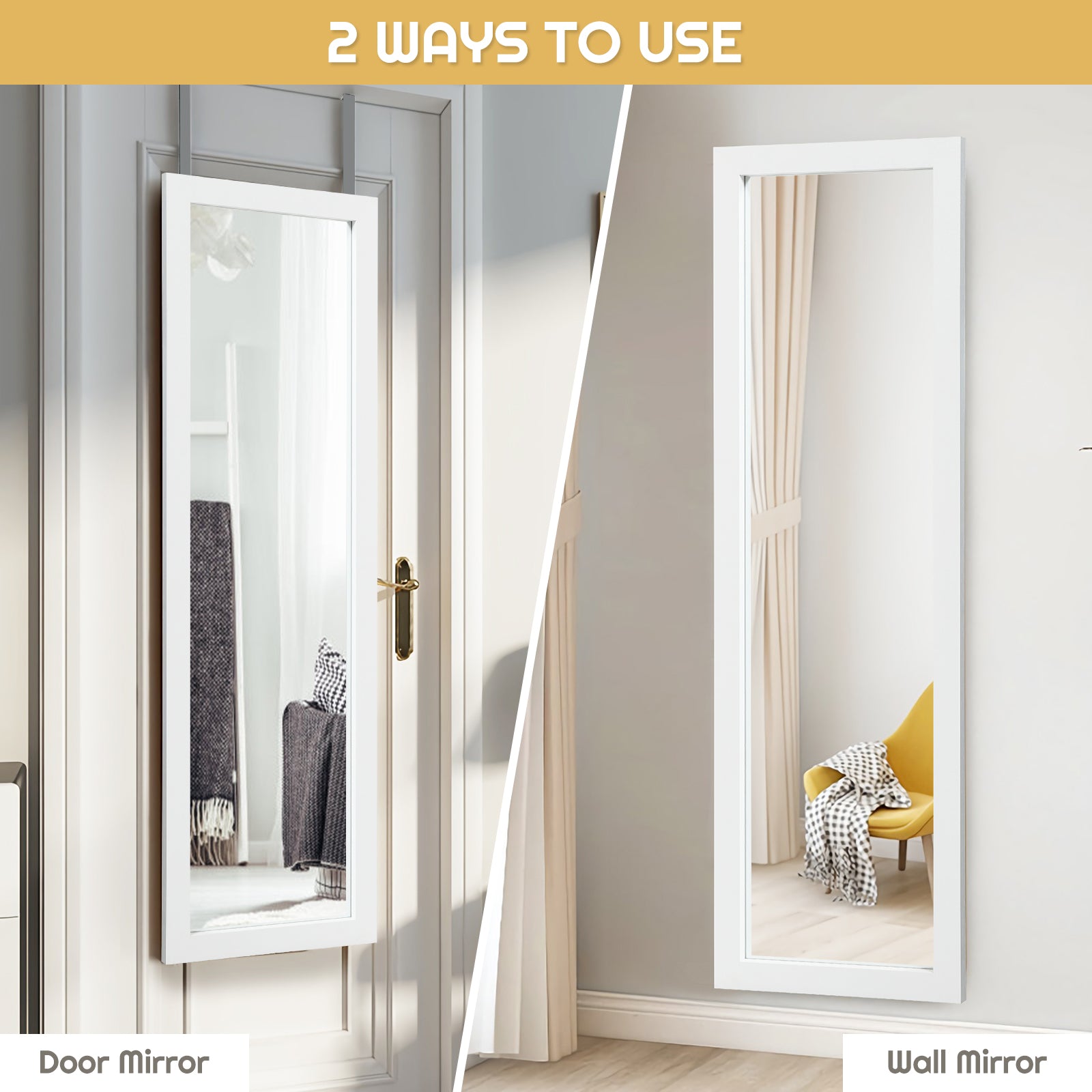 Full Body Mirror Wall Mounted Dressing Mirror for Bedroom-White