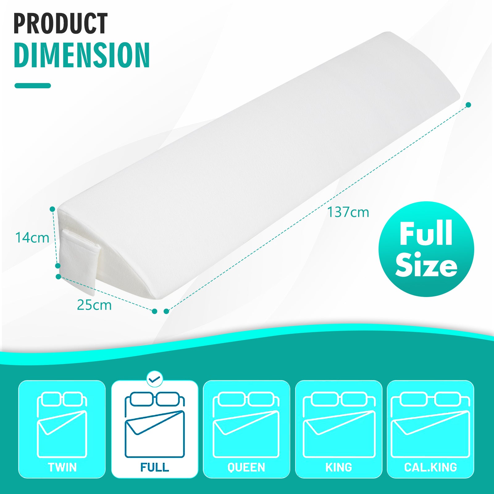 Full/Queen Size Bed Wedge Pillow with Side Pocket-Full size