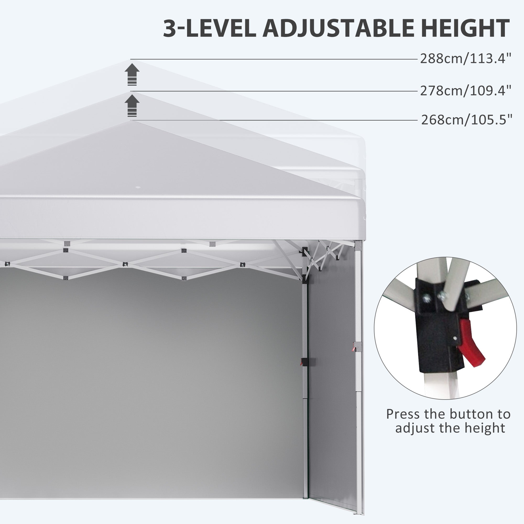 Outsunny 3 x 3 (M) Pop Up Gazebo, UPF 30+ with 2 Sidewalls, Leg Weight Bags and Wheeled Bag, Height Adjustable Party Tent Event Shelter for Garden, Patio, White