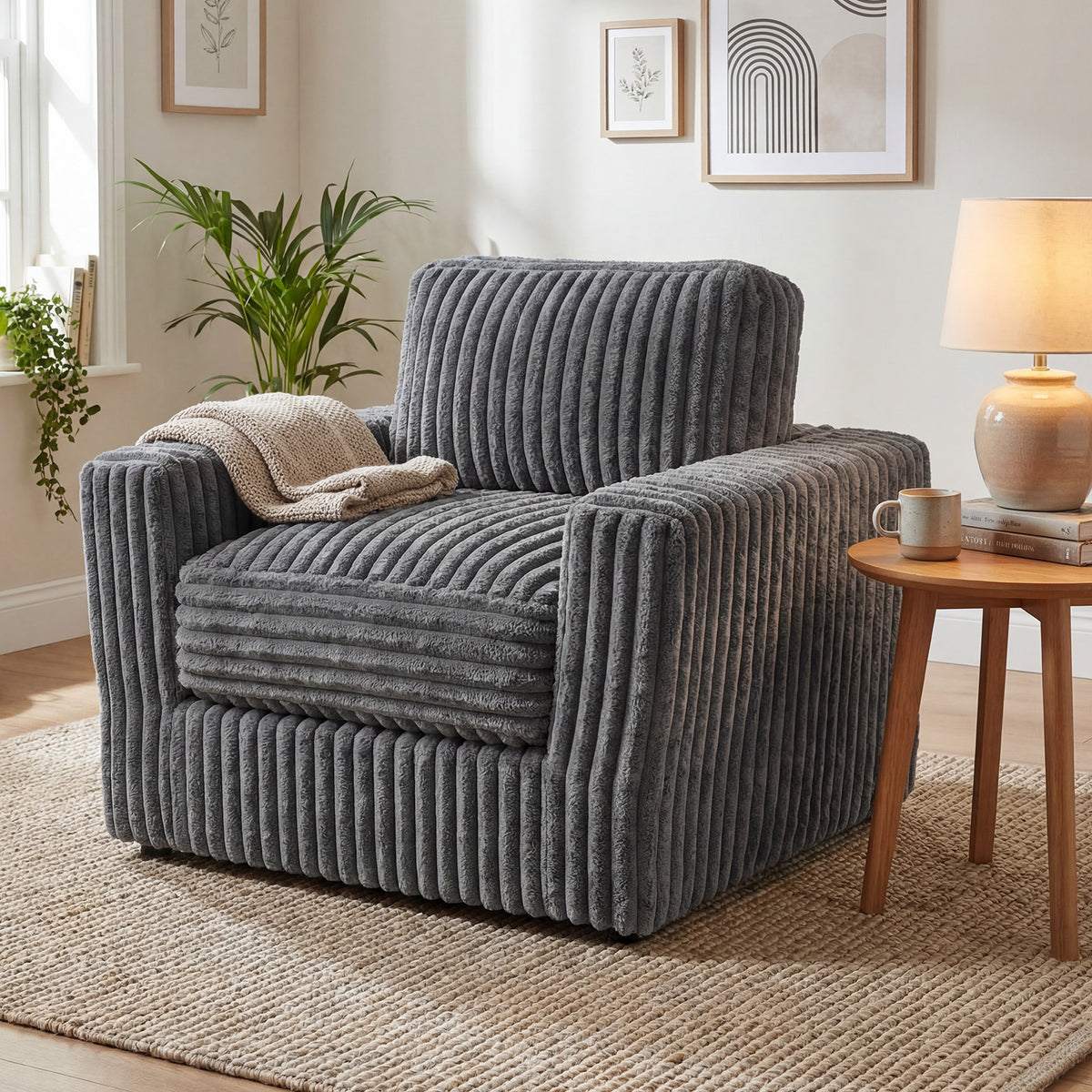 Furry Boneless Couch for Small Spaces with Removable Cover and Pillow-Grey