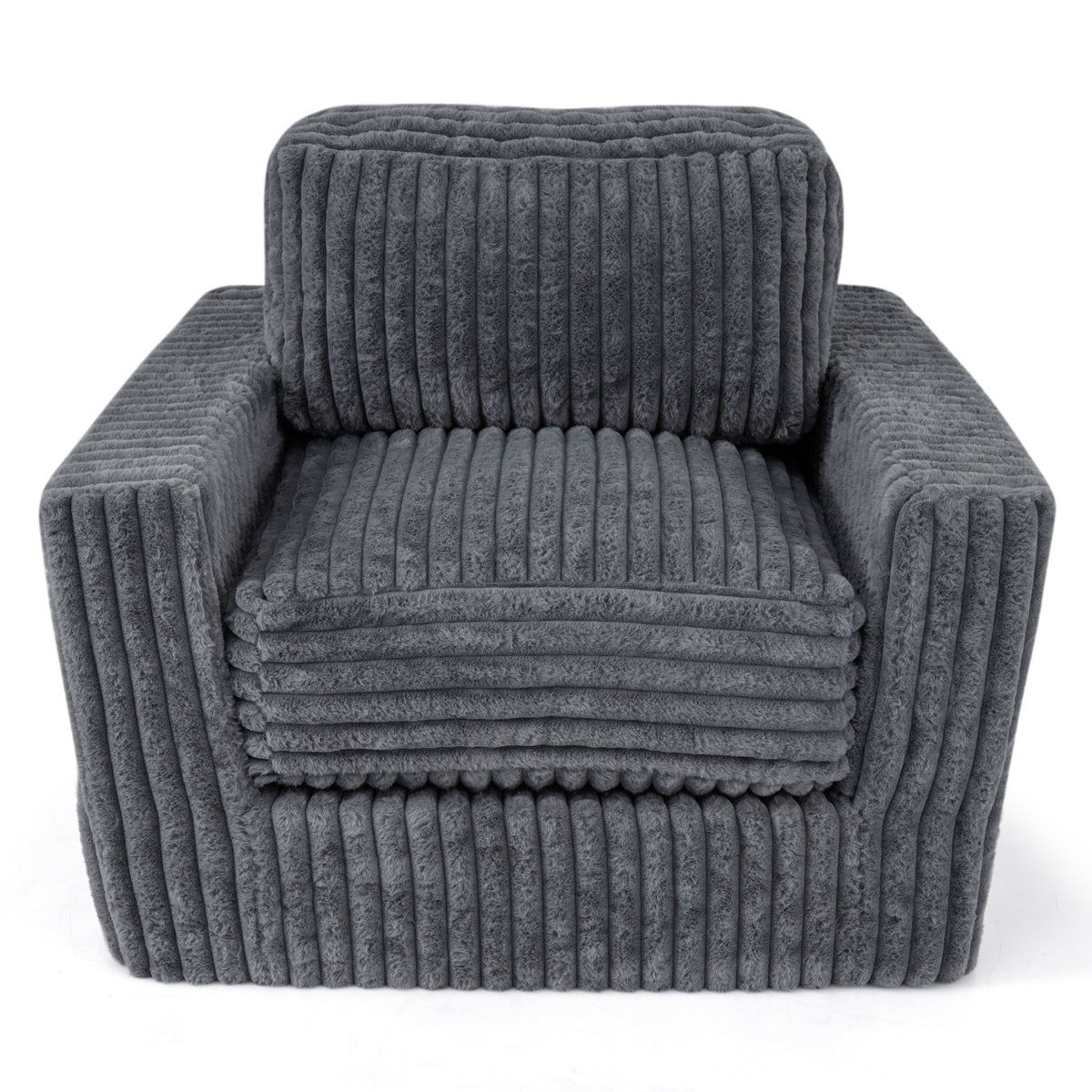 Furry Boneless Couch for Small Spaces with Removable Cover and Pillow-Grey