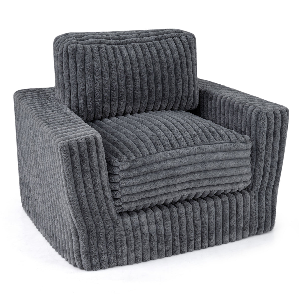 Furry Boneless Couch for Small Spaces with Removable Cover and Pillow-Grey