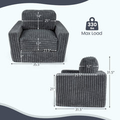 Furry Boneless Couch for Small Spaces with Removable Cover and Pillow-Grey