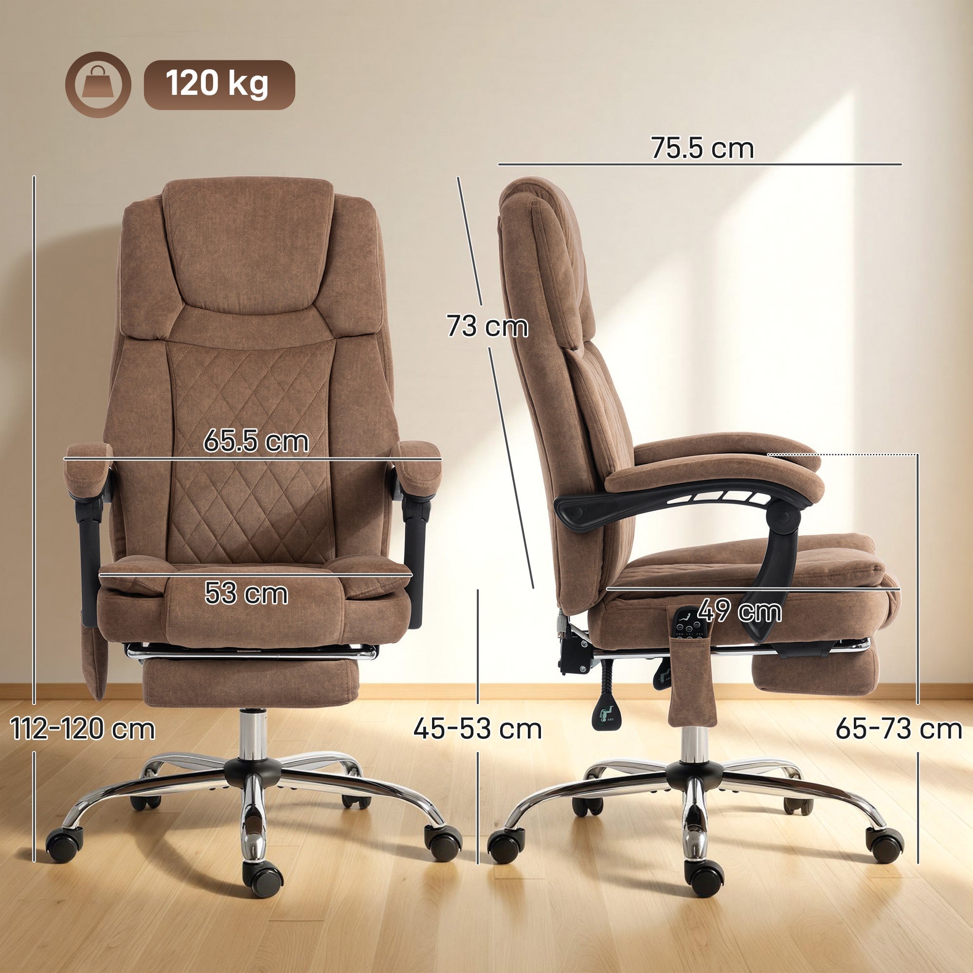 HOMCOM Office Chair with 6-Point Vibration Massage and Heat, Executive Computer Desk Chair with High Back, Reclining, Brown